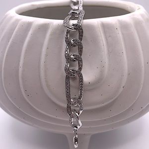 .925 Sterling Silver Curb Bracelet with Cubic Zirconia Links - NWT